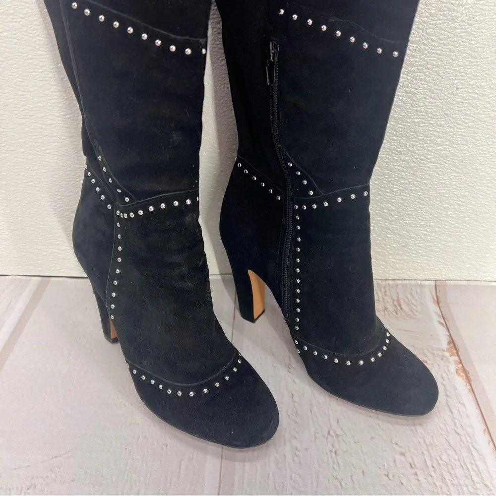 VINCE CAMUTO Carlene Black Embellished Leather‎ Suede Over The Knee Boots 6 1/2M